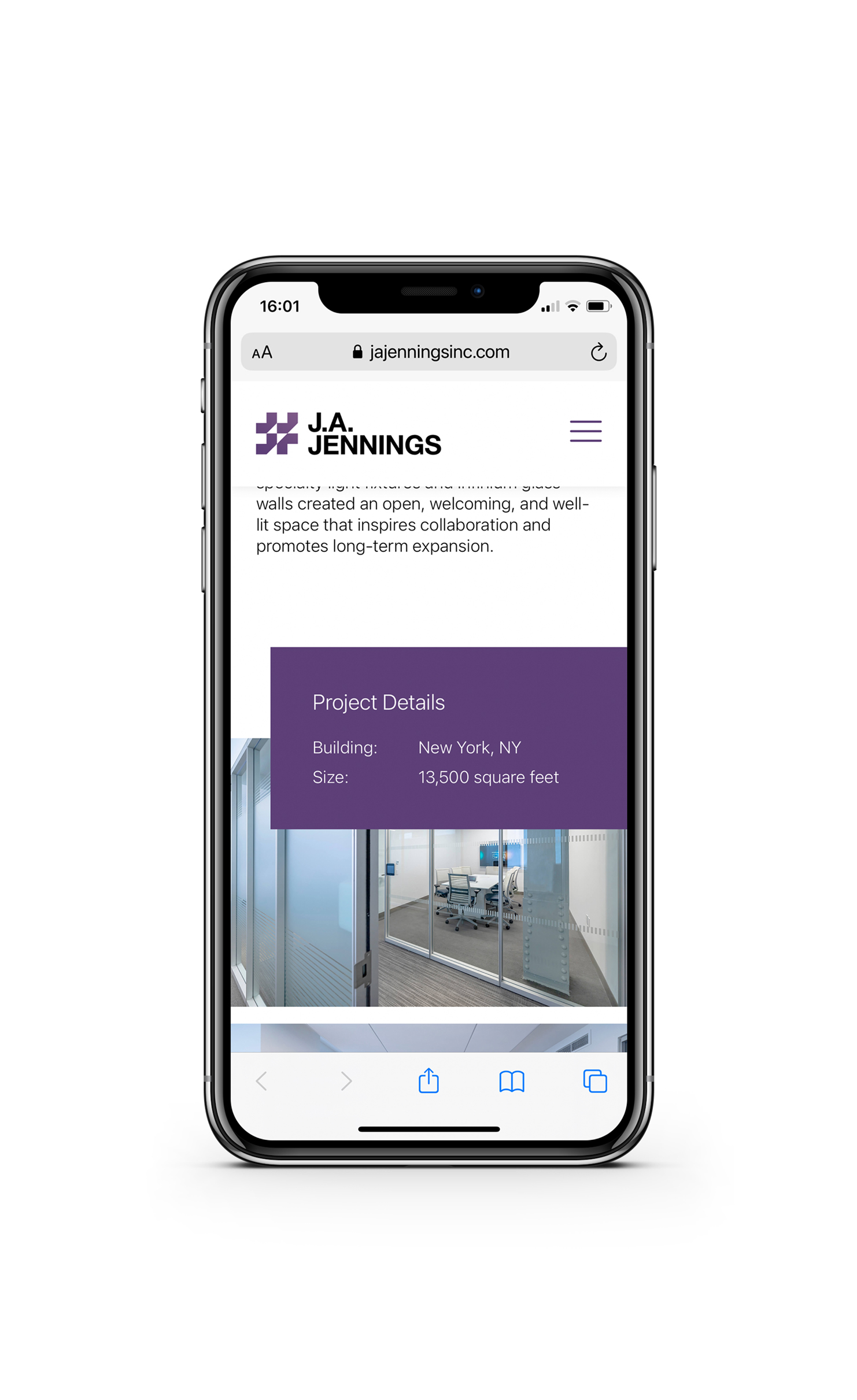 J.A. Jennings Our Projects Mobile Mockup