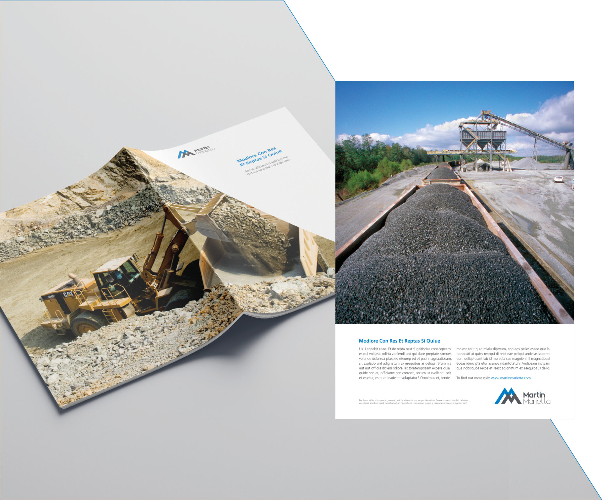 Examples of Martin Marietta communication materials, including brochure cover and advertisement