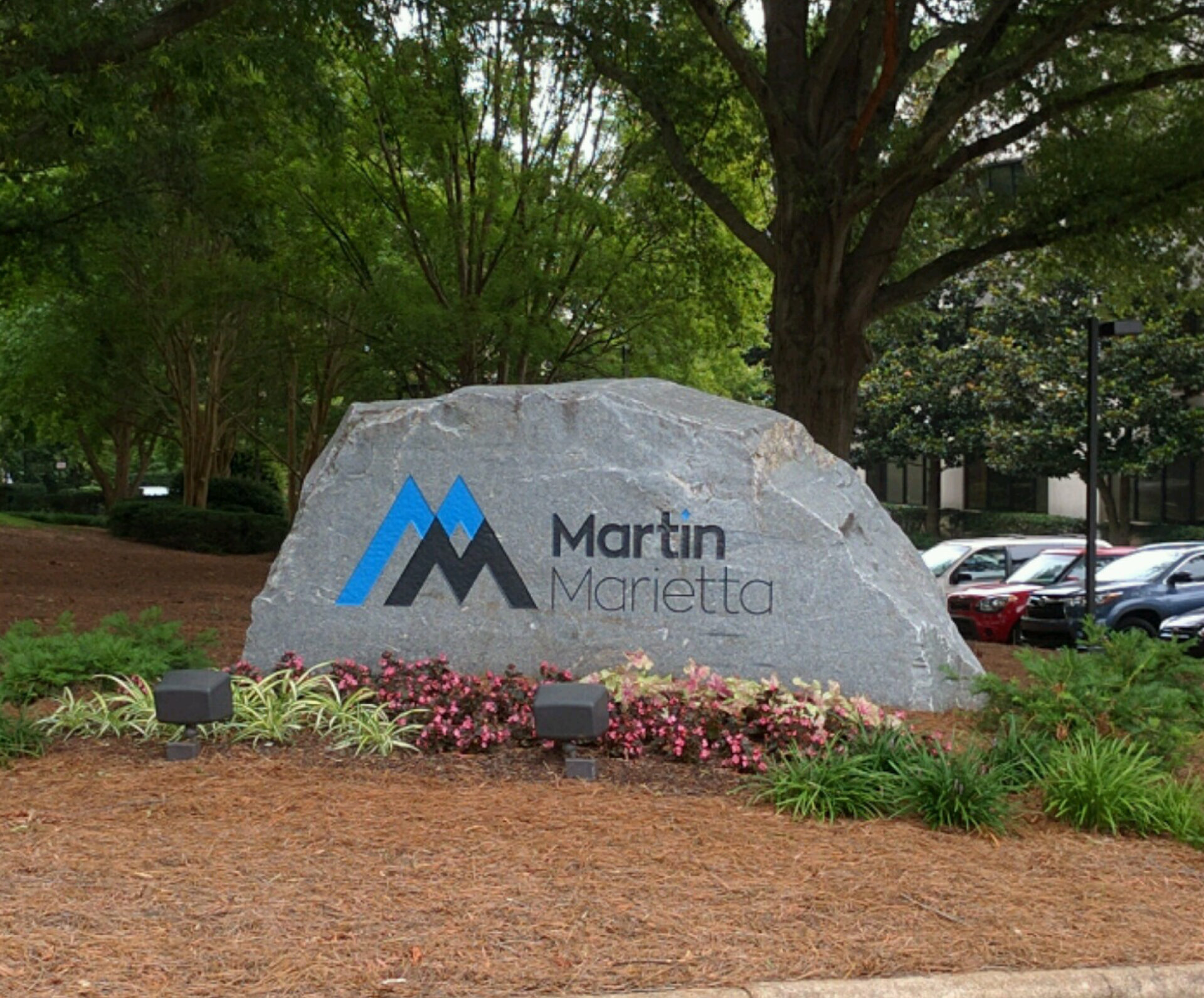 Martin Marrieta logo on granite at their HQ